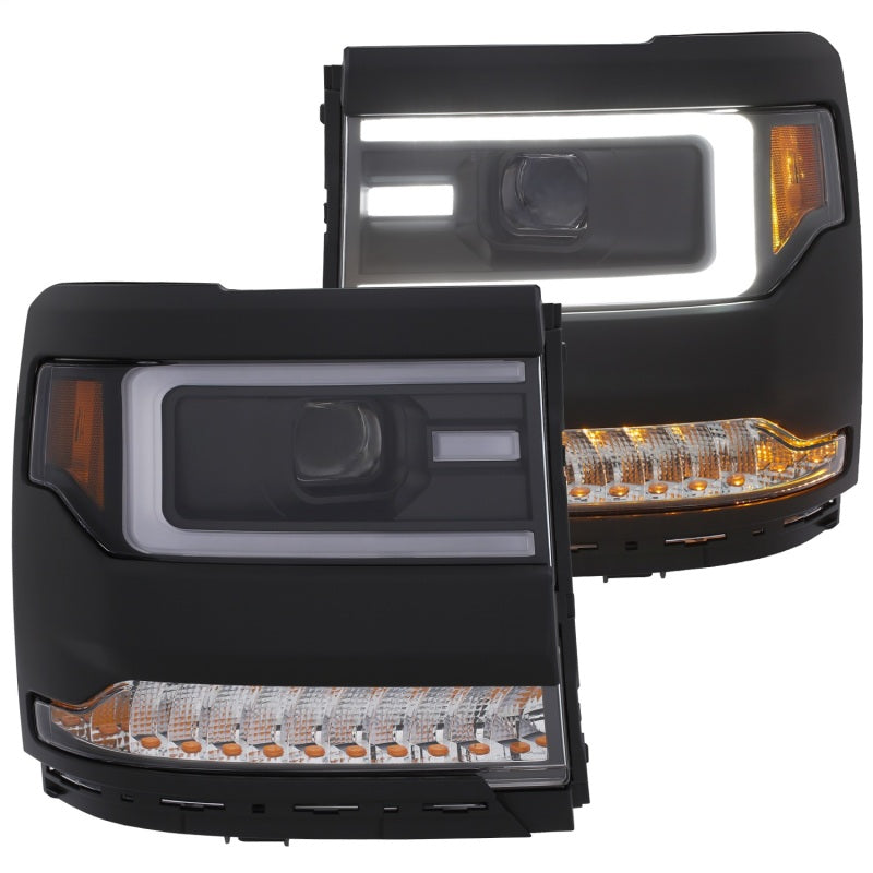 ANZO 16+ Chevy Silverado 1500 Projector Headlights Plank Style Black w/Amber/Sequential Turn Signal-SR1 Performance