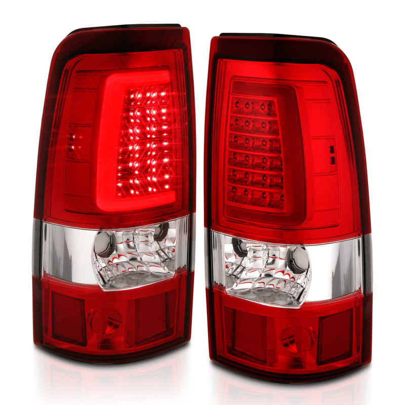 ANZO 1999-2002 Chevy Silverado 1500 LED Taillights Plank Style Chrome With Red/Clear Lens-SR1 Performance