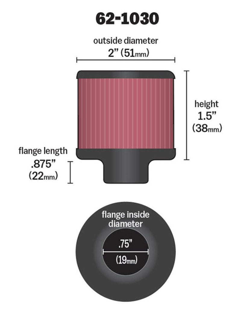 K&N Steel Base Crankcase Vent Filter .75in Vent OD x 2in OD x 1.5in Height-SR1 Performance