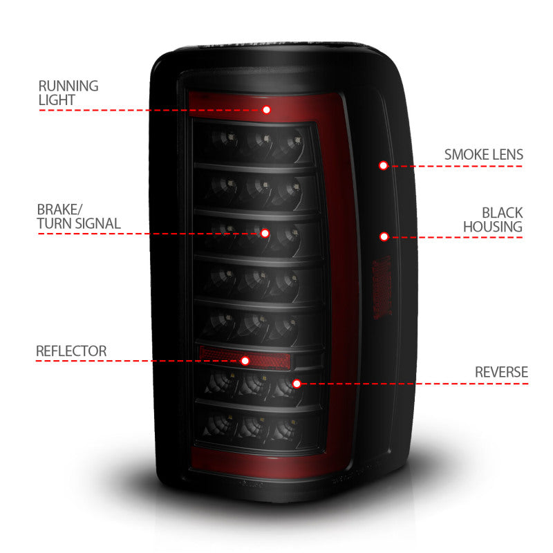 ANZO 00-06 Chevrolet Tahoe / GMC Yukon Full LED Taillights w/ Lightbar Black Housing/Smoke Lens-SR1 Performance