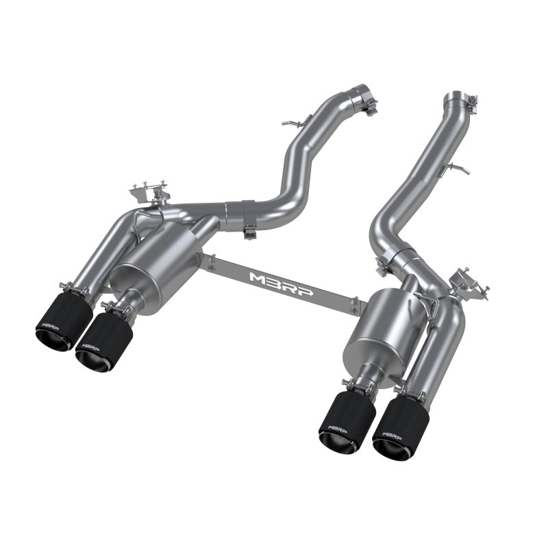 MBRP 18-22 BMW M2 Competition 3.0L T304 SS 3in Resonator-Back Exhaust Quad Rear w/ Carbon Fiber Tips-SR1 Performance