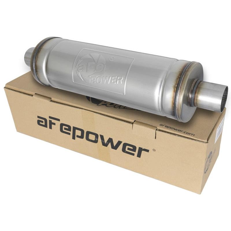 aFe MACH Force-Xp 409 SS Muffler 2.5in Center/Center 18in L x 6in Dia - Round Body-SR1 Performance