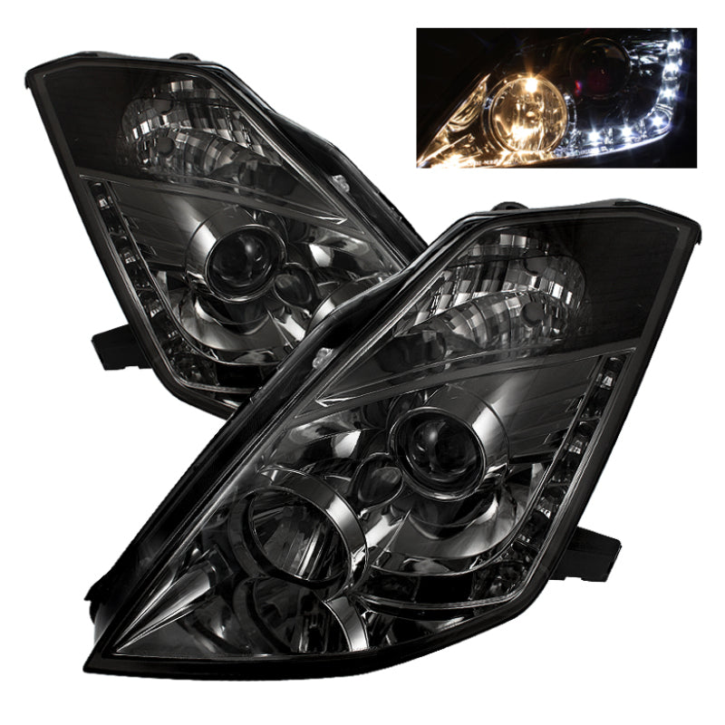 Spyder Nissan 350Z 03-05 Projector Headlights Halogen Model Only - DRL Smoke PRO-YD-N350Z02-DRL-SM-SR1 Performance