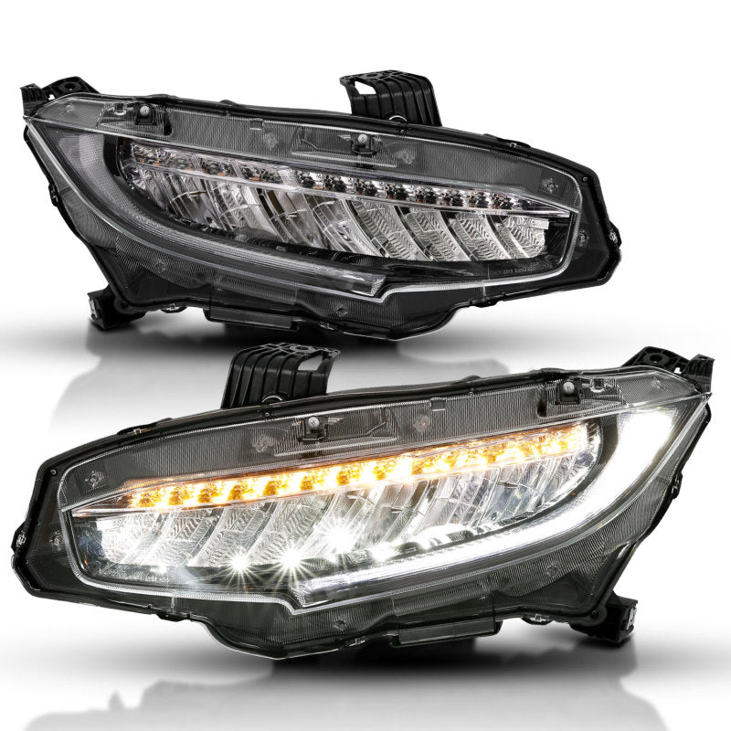 ANZO 16-17 Honda Civic Projector Headlights Plank Style Black w/Amber/Sequential Turn Signal-SR1 Performance