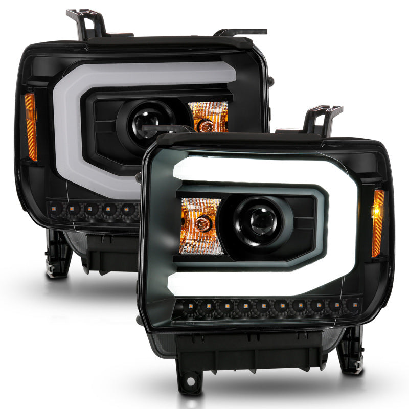 ANZO 2014-2015 GMC Sierra 1500 Projector Headlights w/ Light Bar Black Housing (Halogen Type)-SR1 Performance
