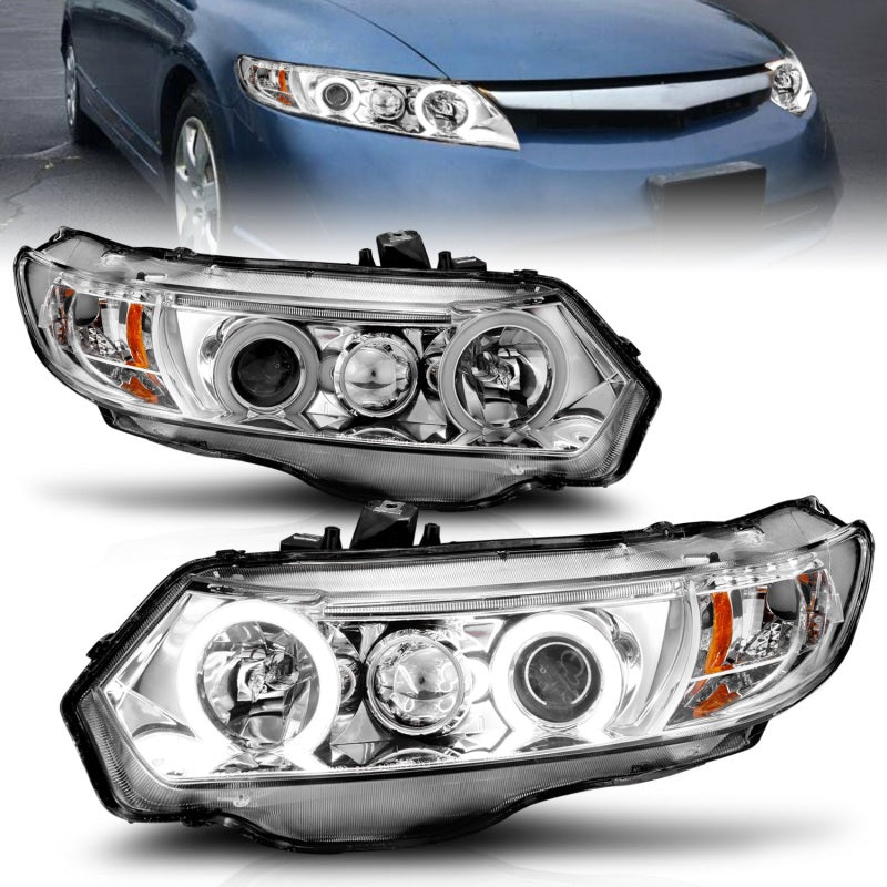 ANZO 2006-2011 Honda Civic Projector Headlights w/ Halo Chrome (CCFL)-SR1 Performance