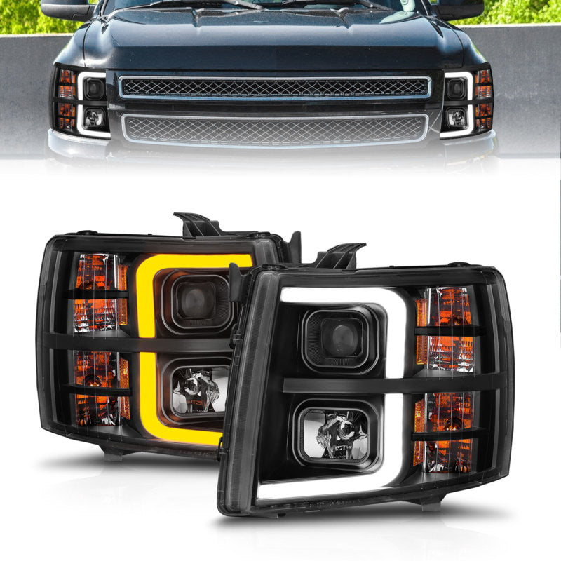 ANZO 2007-2013 Chevrolet Silverado 1500 Projector w/ Light Bar Black Housing w/ Sequential-SR1 Performance