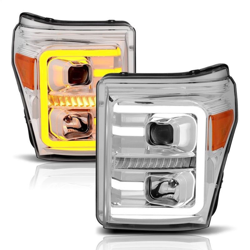 ANZO 11-16 Ford F-250/F-350/F-450 Projector Headlights w/ Plank Style Switchback Chrome w/Amber-SR1 Performance