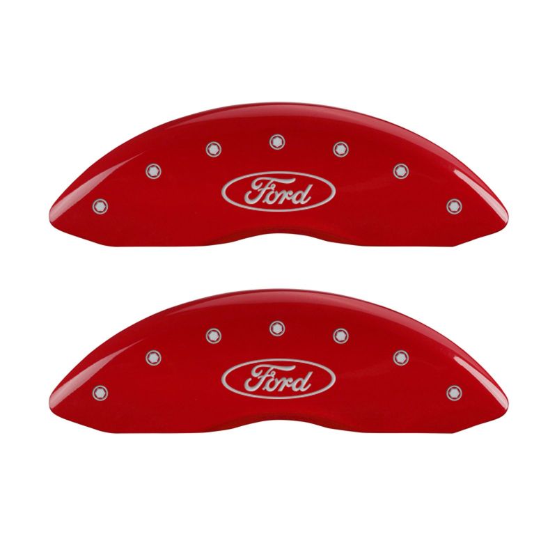 MGP 4 Caliper Covers Engraved Front & Rear Oval logo/Ford Red finish silver-SR1 Performance
