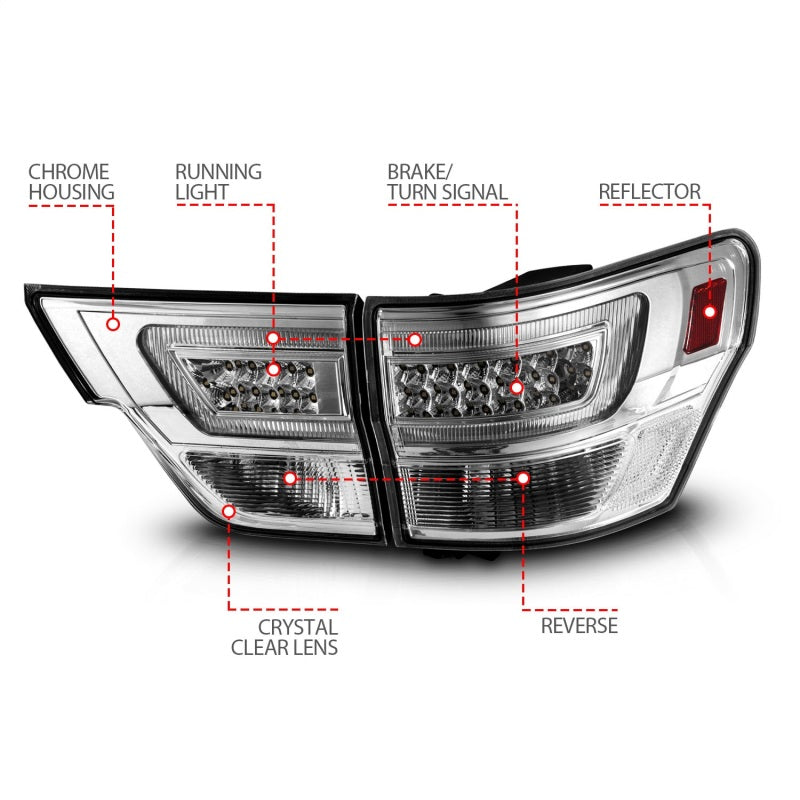 ANZO 11-13 Jeep Grand Cherokee LED Taillights w/ Lightbar Chrome Housing/Clear Lens 4pcs-SR1 Performance