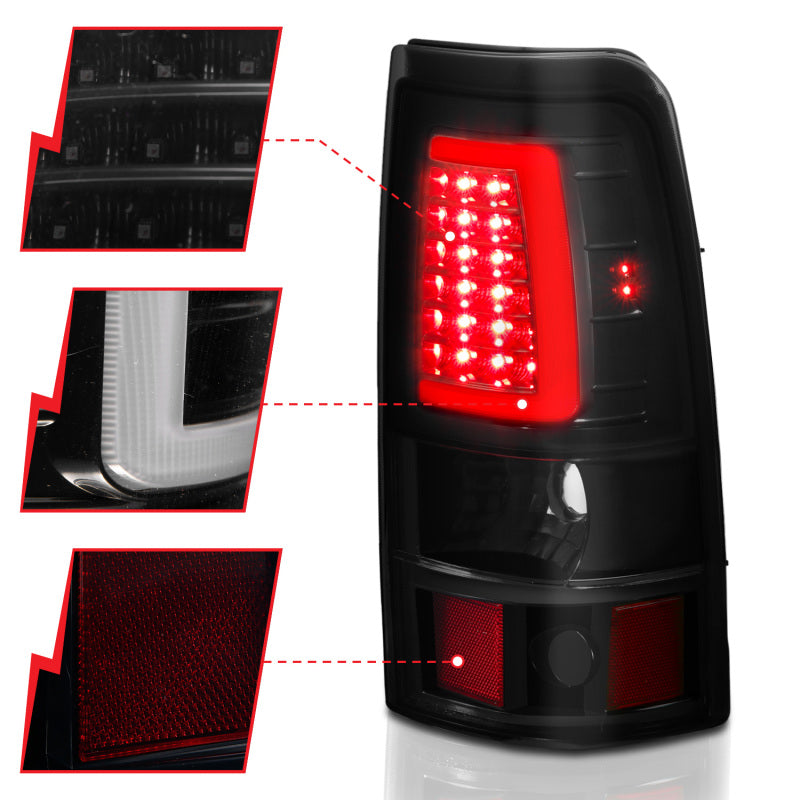 ANZO 1999-2002 Chevy Silverado 1500 LED Taillights Plank Style Black w/Smoke Lens-SR1 Performance