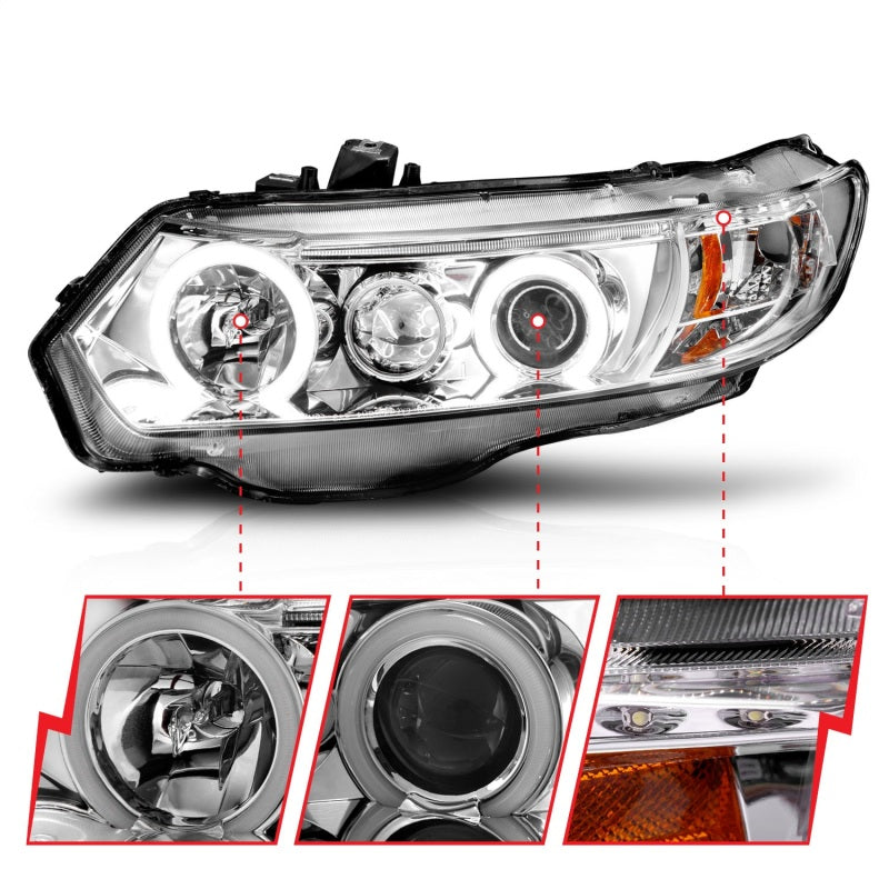 ANZO 2006-2011 Honda Civic Projector Headlights w/ Halo Chrome (CCFL)-SR1 Performance