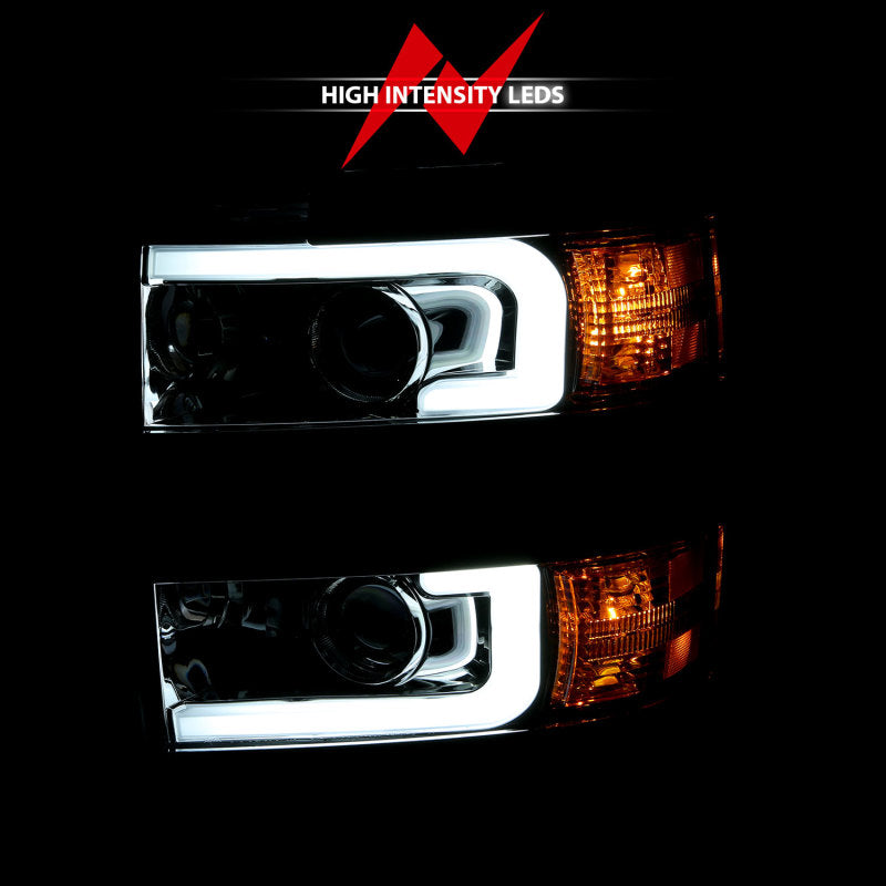 ANZO 2015-2016 Chevrolet Silverado Projector Headlights w/ Plank Style Design Chrome w/ Amber-SR1 Performance