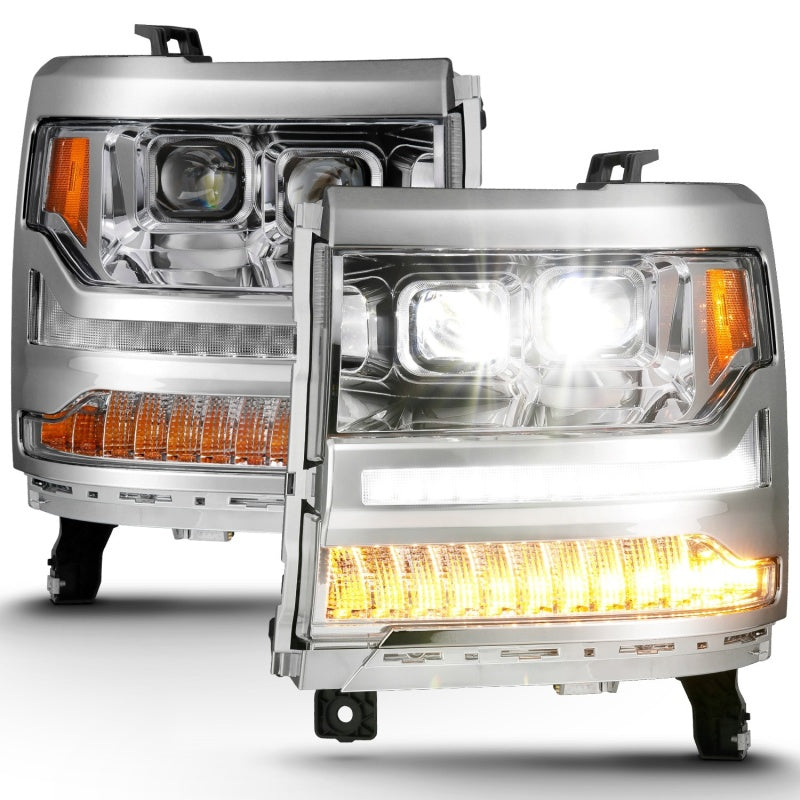 ANZO 16-18 Chevrolet Silverado 1500 LED Projector Headlights w/Plank Style Switchback Chrome w/Amber-SR1 Performance