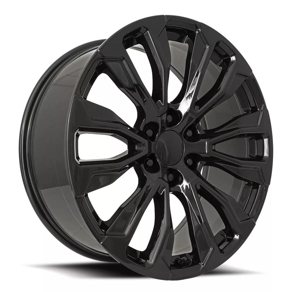24X10 6X5.5 +31 HB 78.1 GMC DENALI 12 SPOKE REPLICA WHEEL GLOSS BLACK WITH CAP-SR1 Performance