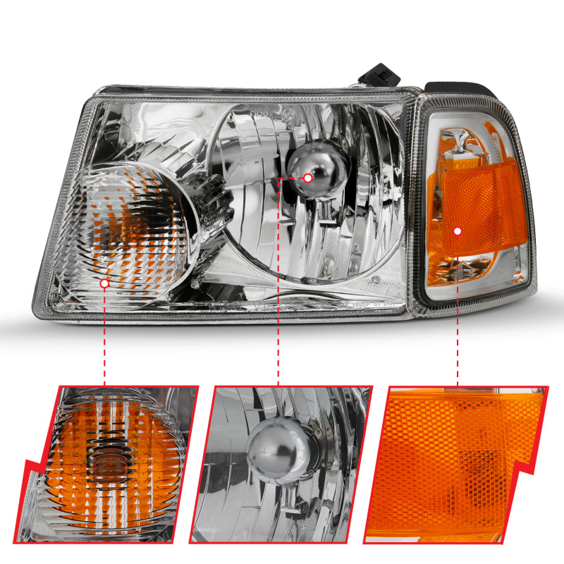 ANZO 2001-2011 Ford Ranger Crystal Headlight Chrome w/Corner Lights (OE Replacement)-SR1 Performance