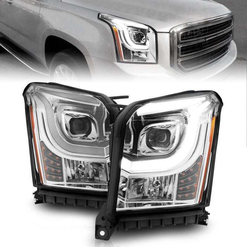 ANZO 2015-2017 GMC Yukon XL Projector Headlights W Lightbar - Chrome/Amber-SR1 Performance