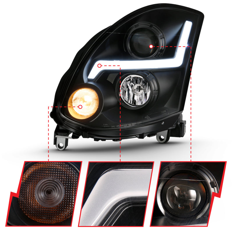 ANZO 2003-2007 Infiniti G35 Projector Headlight Plank Style Black (HID Compatible, No HID Kit )-SR1 Performance