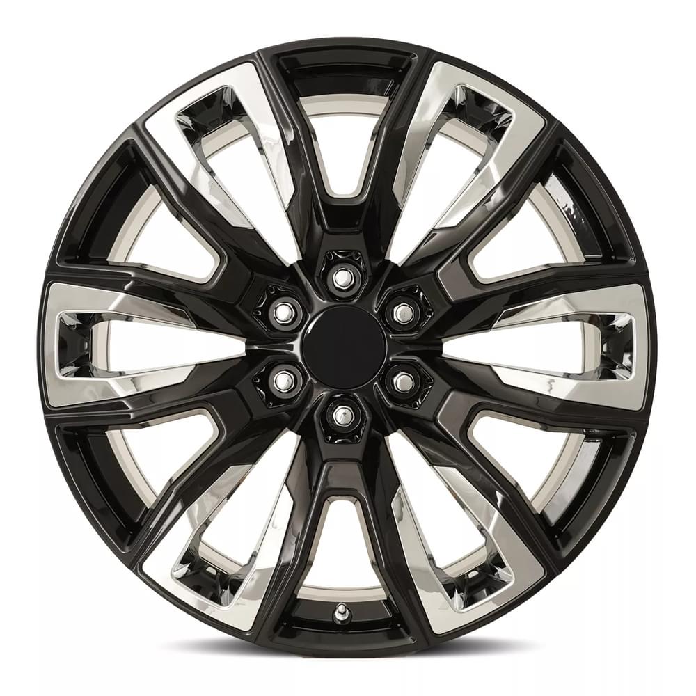FR 207 - GM SPLIT 6 SPOKE REPLICA WHEEL-Gloss Black with Chrome Inserts 24x10 6x5.5 + 31 HB 78.1