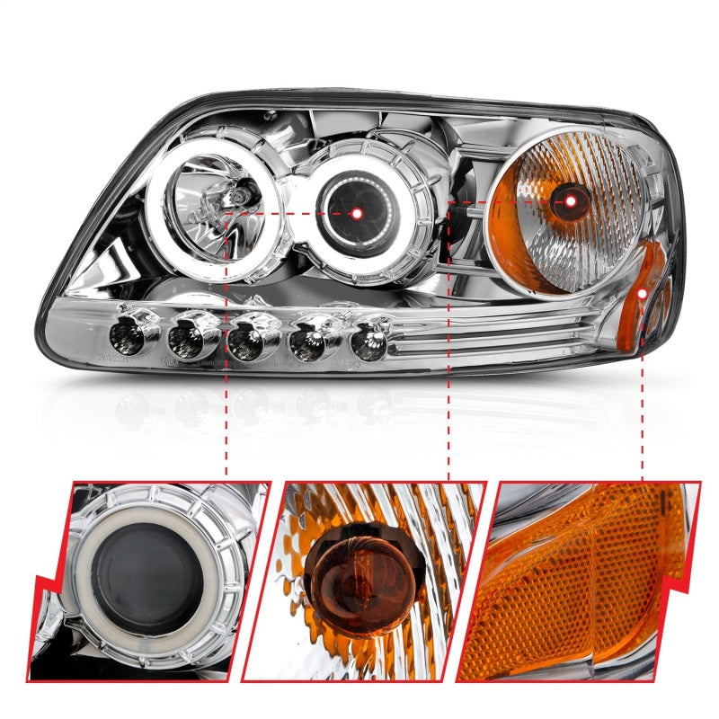ANZO 1997.5-2003 Ford F-150 Projector Headlights w/ Halo Chrome 1pc-SR1 Performance