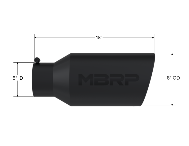 MBRP Universal Tip 8in OD Rolled End 5in Inlet 18in Length T304 - Black-SR1 Performance