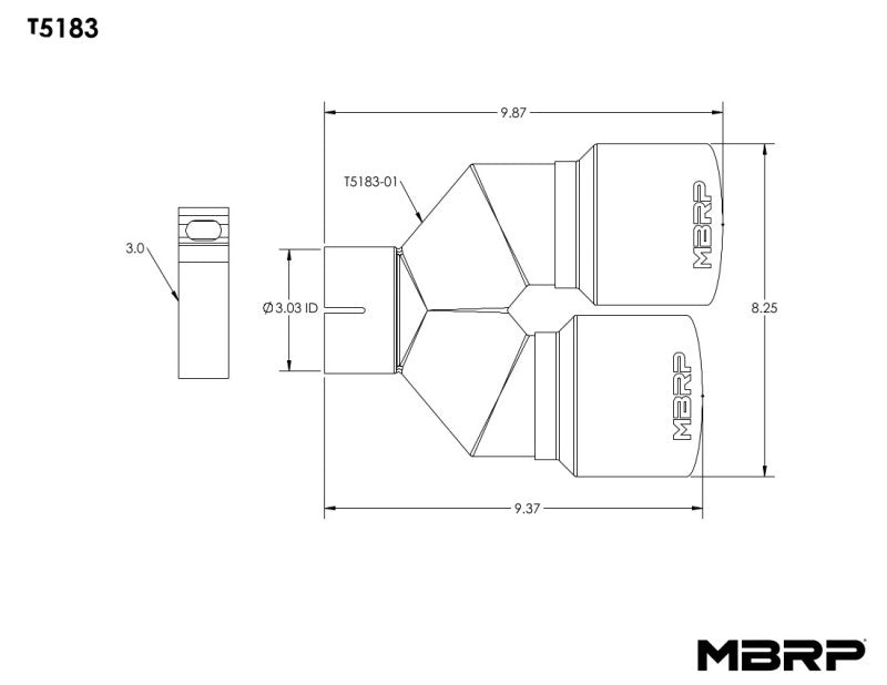 MBRP 3in ID / Dual 4in OD Out Staggered L 9.37in / R 9.87in Single Wall T304 SS Univ Exhaust Tip-SR1 Performance