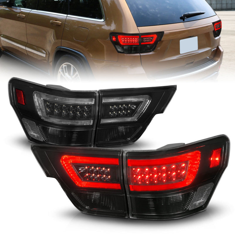 ANZO 11-13 Jeep Grand Cherokee LED Taillights w/ Lightbar Black Housing/Smoke Lens 4pcs-SR1 Performance