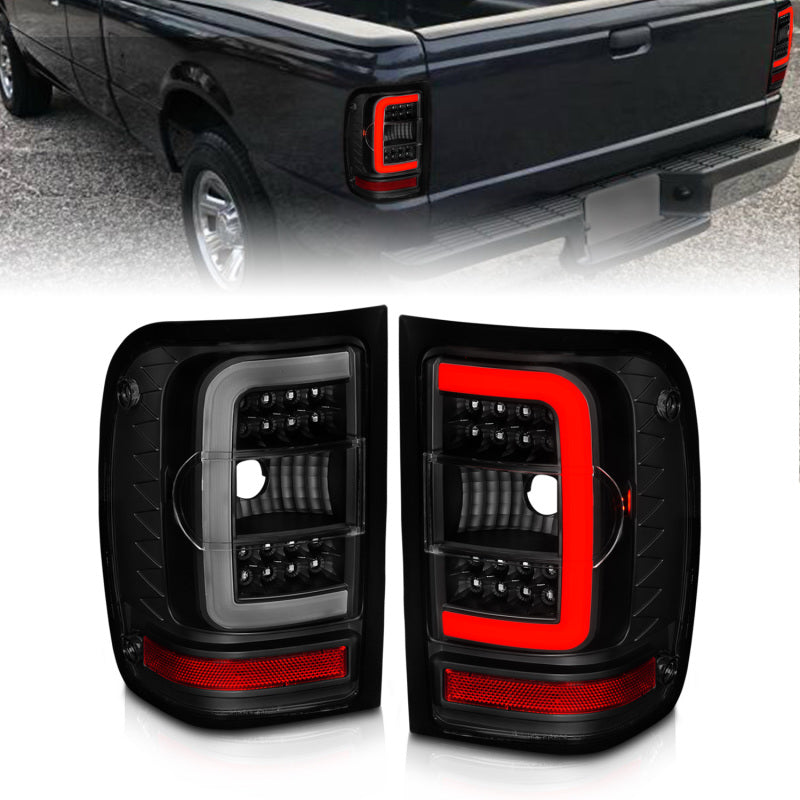 ANZO 01-11 Ford Ranger LED Taillights - Black Housing w/ Smoke Lens & Light Bar-SR1 Performance
