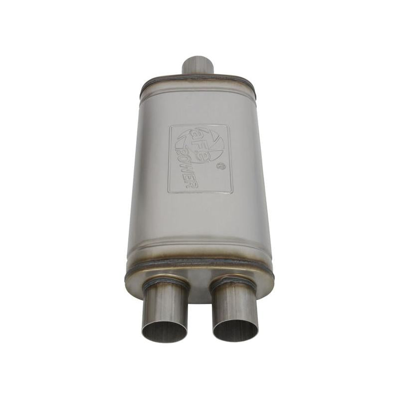 aFe MACHForce XP SS Muffler 2.5in Center Inlet / 2.5in Dual Outlets 18in L x 9in W x 4in H Body-SR1 Performance