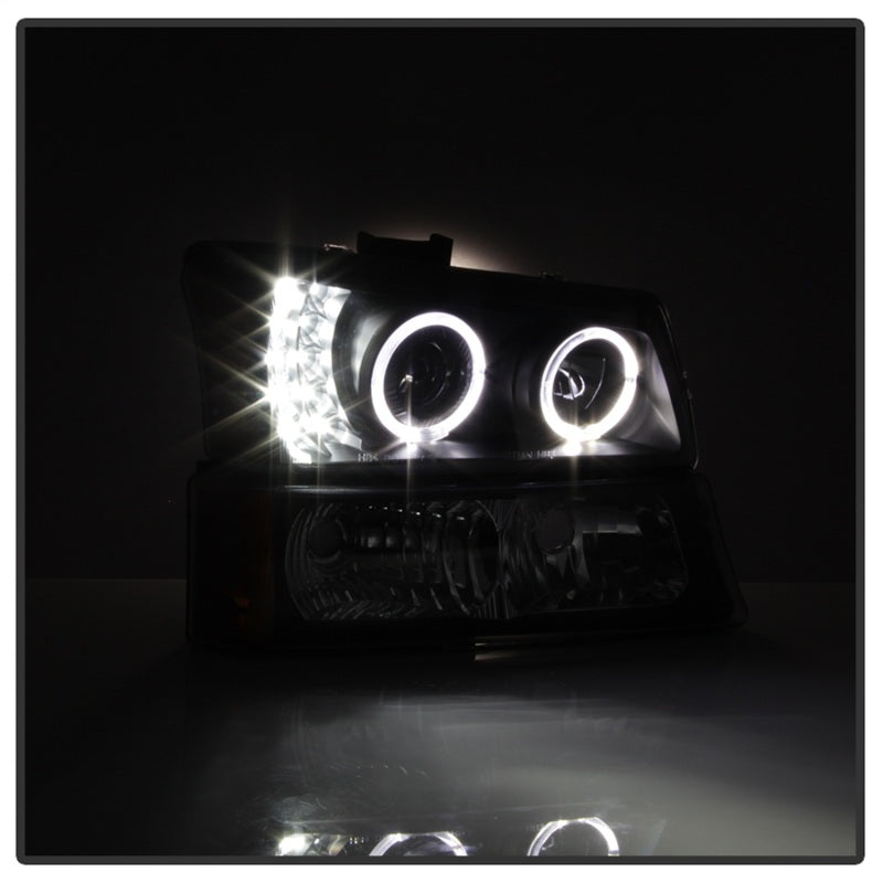xTune Chevy Silverado 03-06 Projector Headlights 4pcs - LED Halo - Black PRO-JH-CSIL03-SET-BK-SR1 Performance