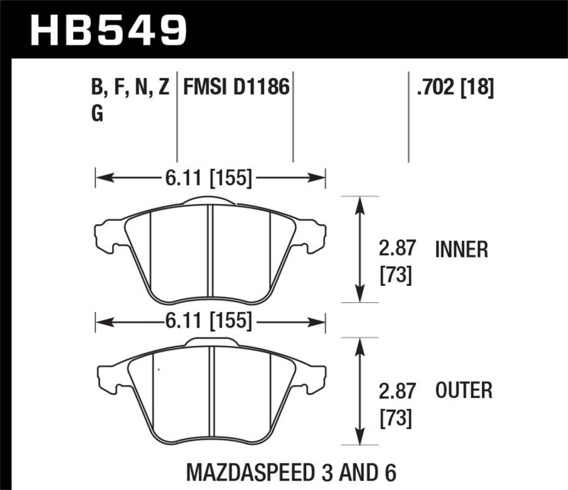 Hawk 07-08 Mazdaspeed3/06-07 Mazdaspeed6 HPS Street Front Brake Pads-SR1 Performance