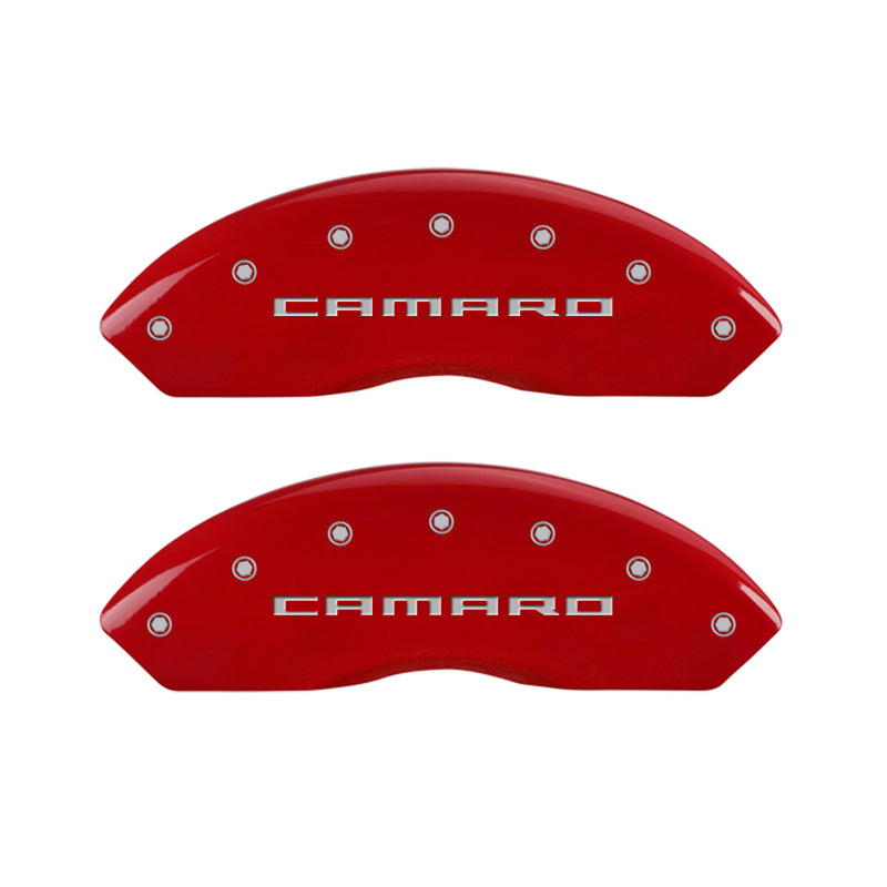 MGP 4 Caliper Covers Engraved Front & Rear Gen 5/Camaro Red finish silver-SR1 Performance