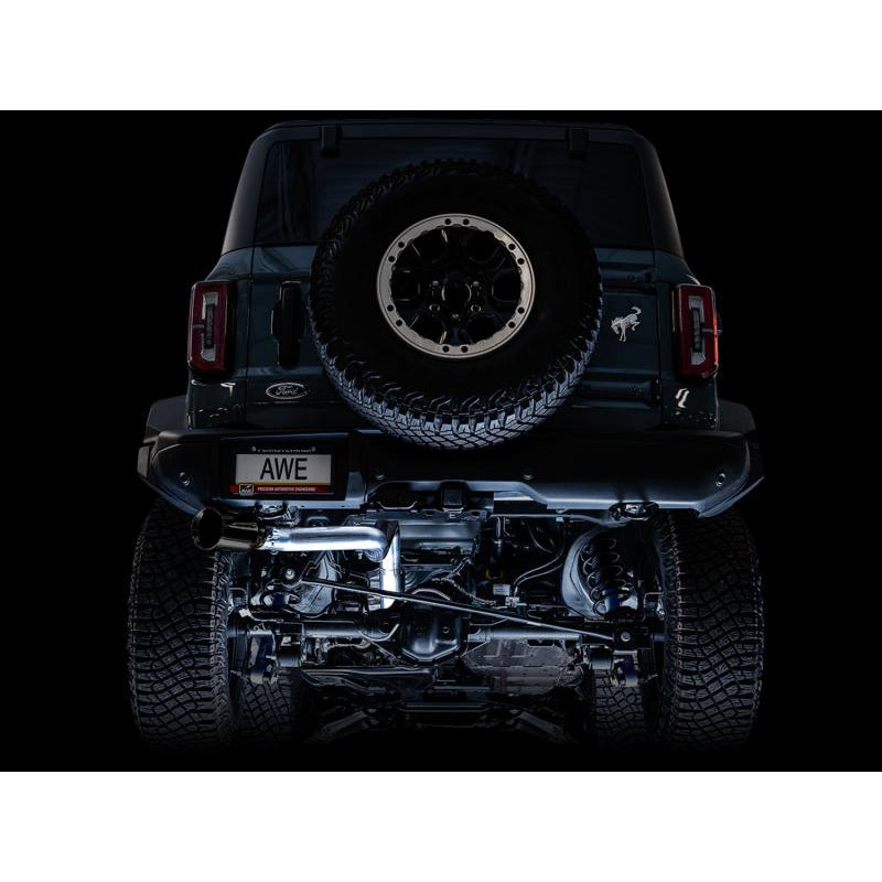 AWE Tuning 2021+ Ford Bronco 0FG Single Rear Exit Exhaust w/Diamond Black Tip & Bash Guard-SR1 Performance