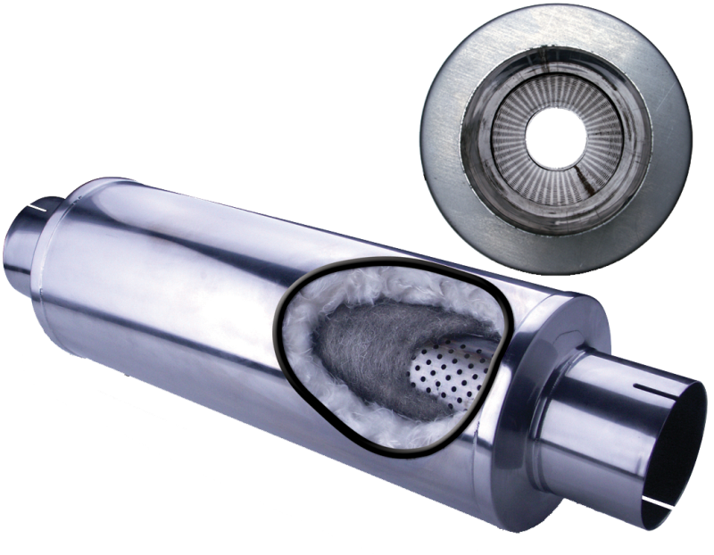 Diamond Eye MFLR 5inID SGL IN/SGL OUT 7inDIA X 24in BODY 30in LENGTH LOUVERED SLOTTED ENDS 409 SS-SR1 Performance