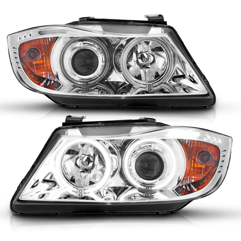 ANZO 2006-2008 BMW 3 Series E90-E91 Projector Headlights w/ Halo w/ LED Bar Chrome (CCFL)-SR1 Performance