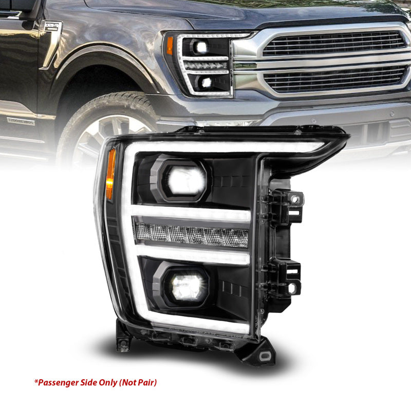 Anzo 21-23 Ford F150 LED Projector Headlight w/Switchback+Sequential - Black (Passenger Side Only)-SR1 Performance