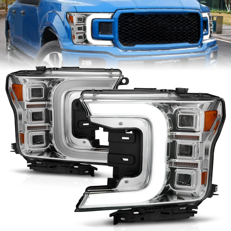 Anzo 18-20 Ford F-150 Full Led Projector Light Bar Style Headlights - Chrome Amber-SR1 Performance