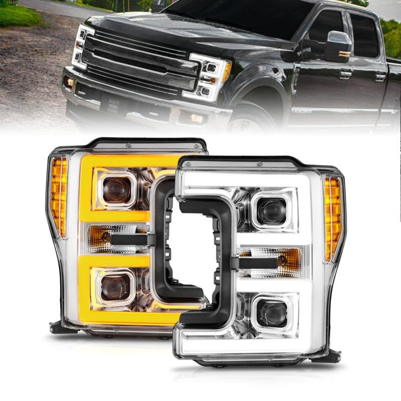 ANZO 17-19 Ford F-250/350/450 SD (w/o Factory LED HL) LED Proj Headlights w/Light Bar Switchback Chr-SR1 Performance