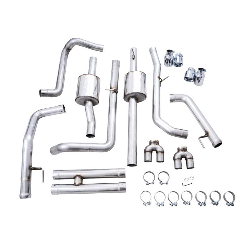 AWE Tuning 22-23 GMC Sierra 1500 AT4X 6.2L 0FG Catback Split Dual (Flat Bumper) - Chrome Silver Tips-SR1 Performance
