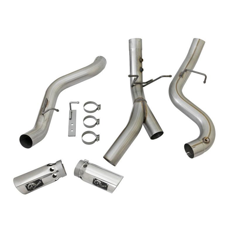 aFe ATLAS 4in DPF-Back Alum Steel Exhaust System w/Dual Exit Polished Tip 2017 GM Duramax 6.6L (td)-SR1 Performance