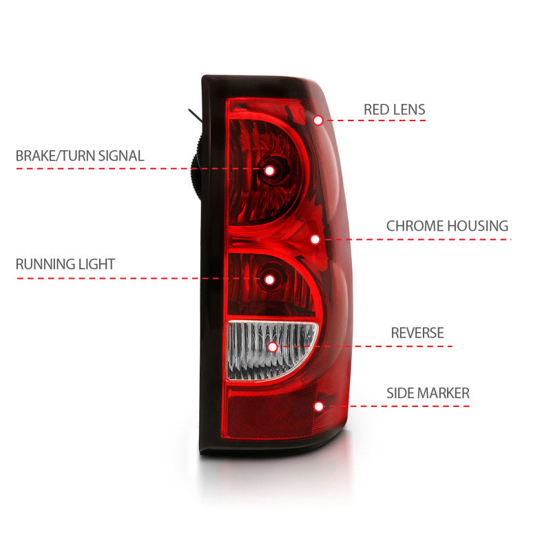 ANZO 2004-2007 Chevy Silverado Taillight Red/Clear Lens w/Black Trim (OE Replacement)-SR1 Performance