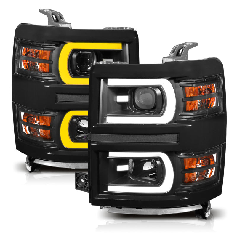 ANZO 14-15 Chevrolet Silverado 1500 Projector Headlights w/ Plank Style Switchback Black w/ Amber-SR1 Performance