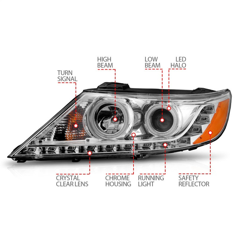 ANZO 2011-2013 Kia Sorento Projector Headlights w/ Halo Chrome (CCFL)-SR1 Performance