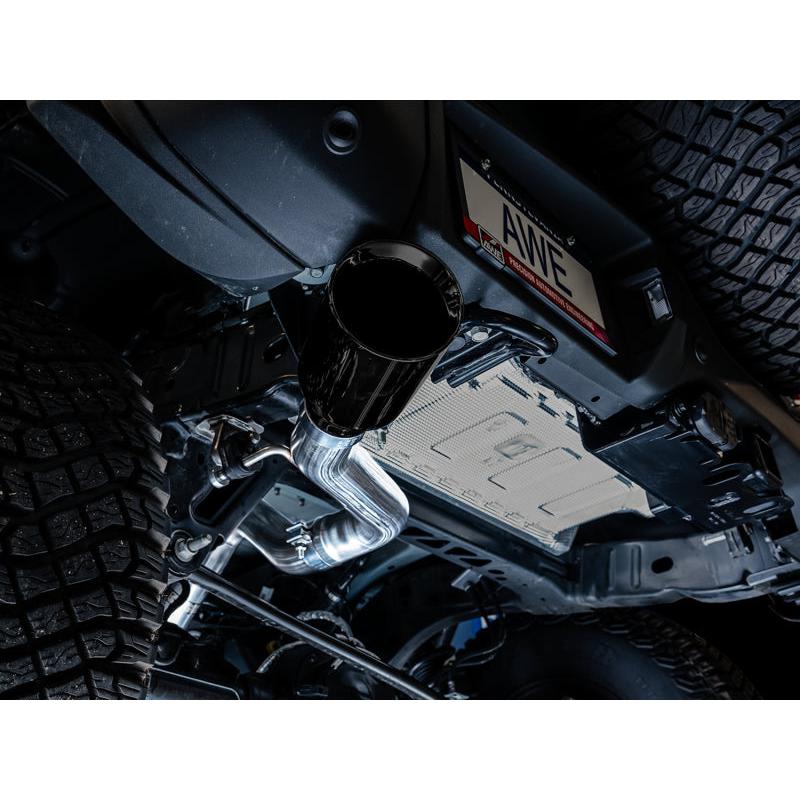 AWE Tuning 2021+ Ford Bronco 0FG Single Rear Exit Exhaust w/Diamond Black Tip & Bash Guard-SR1 Performance