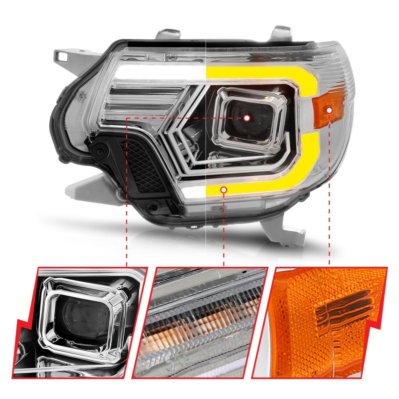 ANZO 12-15 Toyota Tacoma Projector Headlights - w/ Light Bar Switchback Chrome Housing-SR1 Performance