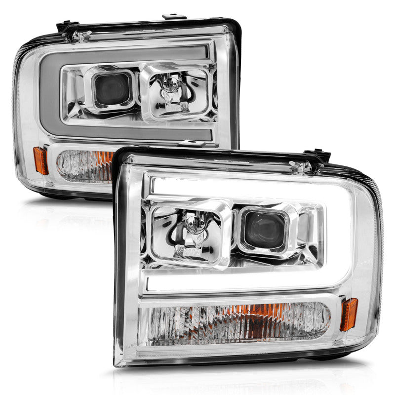 ANZO 99-04 Ford F250/F350/F450/Excursion (excl 99) Projector Headlights - w/Light Bar Chrome Housing-SR1 Performance