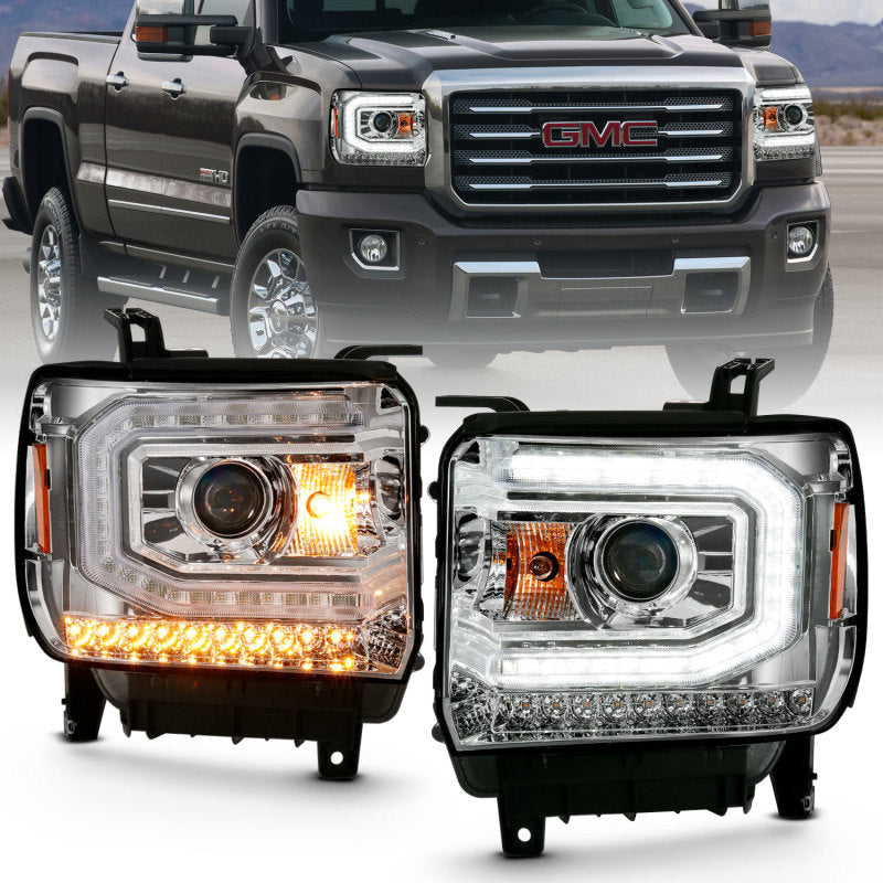 ANZO 2016-2019 Gmc Sierra 1500 Projector Headlight Plank Style Chrome w/ Sequential Amber Signal-SR1 Performance