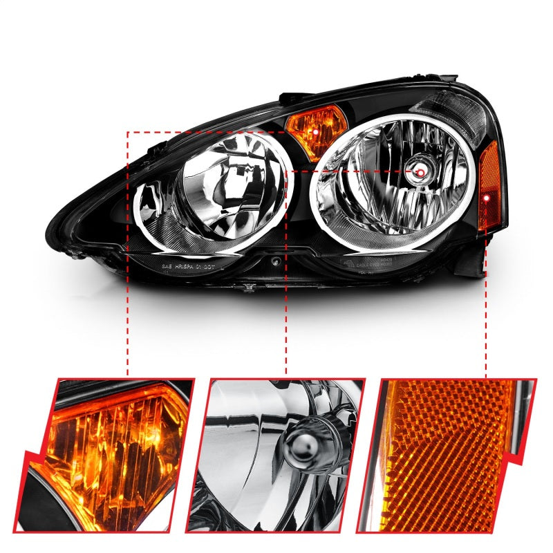 ANZO 2002-2004 Acura Rsx Crystal Headlights Black-SR1 Performance