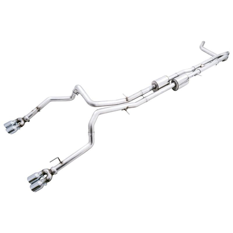 AWE Tuning 22-23 GMC Sierra 1500 AT4X 6.2L 0FG Catback Split Dual (Flat Bumper) - Chrome Silver Tips-SR1 Performance