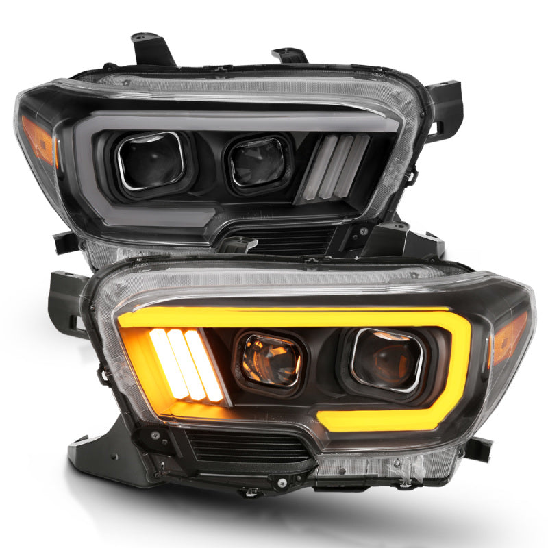 ANZO 2016-2017 Toyota Tacoma Projector Headlights w/ Plank Style Switchback Black w/ Amber-SR1 Performance
